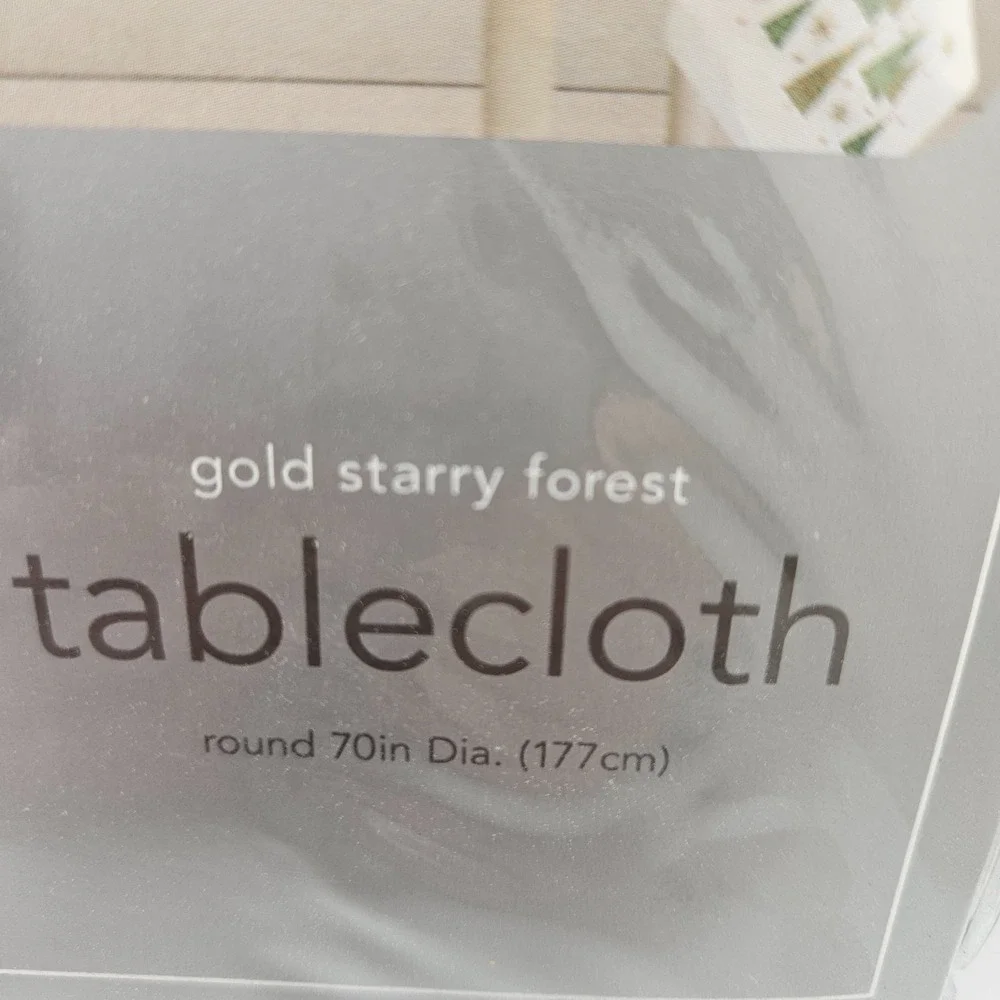 Martha Stewart Everyday Gold Starry Forest Christmas Tablecloth Round 70